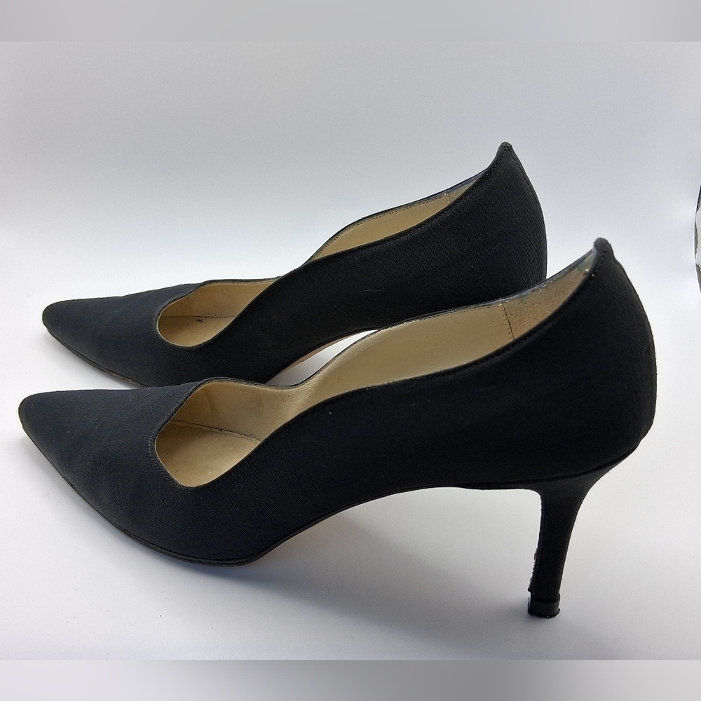 Anne Klein Italian Made Textile Upper Black Heels 8 Narrow